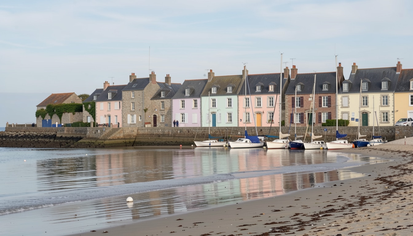 Le charmant port de Sauzon à marée haute, célèbre pour ses maisons aux façades pastel alignées le long des quais.